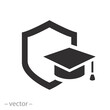 © Yurii - icon of shield with graduation hat, education insurance, help education, flat vector illustration