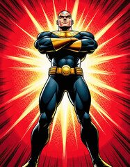 Wall Mural - Superhero with arms crossed in front of red background