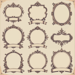 Vintage Ornate Frames with Banners 
