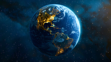 Satellite view of Earth globe from space, city lights by night, East Asia China map