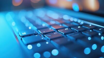 Poster - Closeup of a Blue Lit Laptop Keyboard