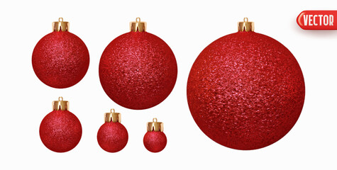 Wall Mural - set of christmas decorations in form of balls with sparkles realistic 3d design. xmas ornaments ball