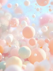 Wall Mural - soft pink and white bokeh lights and floating spheres on a light gradient background. abstract dream