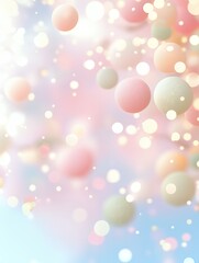 Wall Mural - soft pink and white bokeh lights and floating spheres on a light gradient background. abstract dream