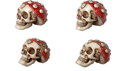 Poster - Skull-shaped Magic Mushrooms Collection on Transparent Background Generative AI