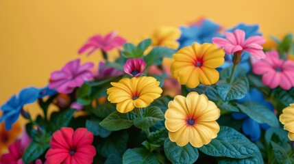 Vibrant flowers bloom in a colorful display against a bright background