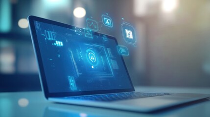 Poster - Laptop with futuristic digital icons