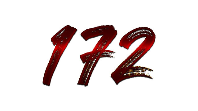 3D blood red number design of 172 on white background.
