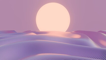 Aufkleber - Surreal Sunset Over Abstract Wavy Landscape in Soft Tones