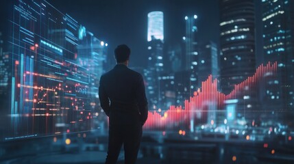 Poster - Businessman Looking at Data in a Modern City
