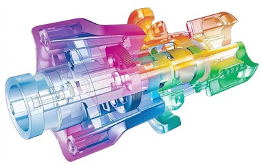 Poster - Detailed cross-sectional illustration of a colorful mechanical component showcasing intricate design and engineering