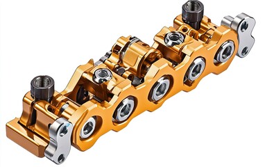 Poster - High-performance gold anodized automotive engine valve train component displayed on a white background