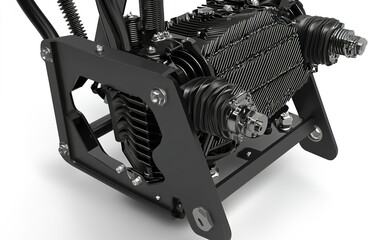 Poster - High-performance electric motorcycle engine showcased in a studio setting with intricate mechanical details