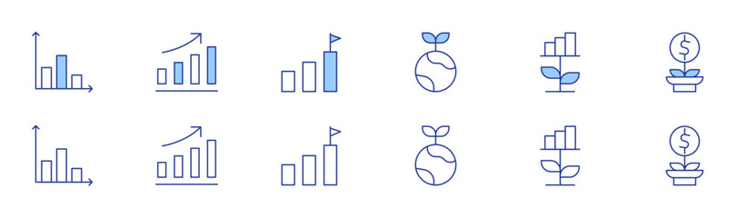 Growth icon set in two styles, Duotone and Thin Line style. Editable stroke. diagram, graph, professional, growth