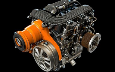 Poster - Detailed view of a high-performance turbocharged engine showcasing intricate components and advanced engineering