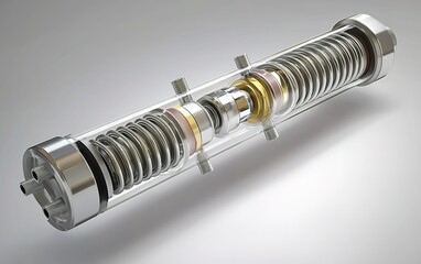 Poster - Detailed view of a transparent compression spring assembly used in mechanical engineering applications