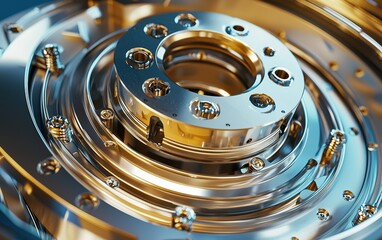 Poster - Intricate close-up of a metallic mechanical component highlighting precision engineering and craftsmanship in an industrial setting