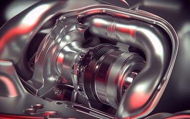 Poster - Detailed view of a turbocharger showcasing intricate design mechanics in vehicle engineering