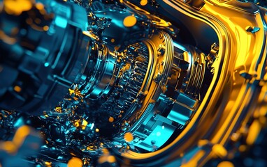 Poster - Intricate machinery with vibrant colors showcasing mechanical components and textures in a futuristic setting