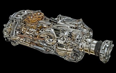 Poster - Detailed view of a complex engine assembly showcasing intricate mechanical components and engineering design