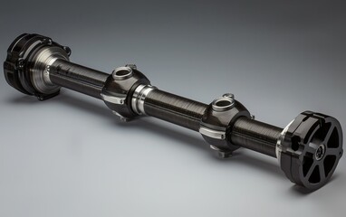 Poster - High-performance automotive drive shaft made from lightweight carbon fiber, showcasing advanced engineering details and design features