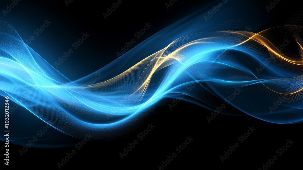 Abstract Blue and Gold Waves of Energy Flowing Dynamically Across a ...