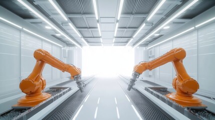 Poster - Two Industrial Robots Working in Factory