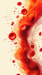 Poster - Abstract red blood cells flowing through vibrant, swirling background, creating dynamic and visually striking medical illustration. design evokes sense of movement and life