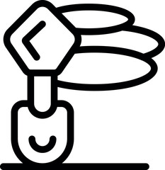 Poster - Outline icon of a shovel putting a coin in a stack, representing the concept of saving money