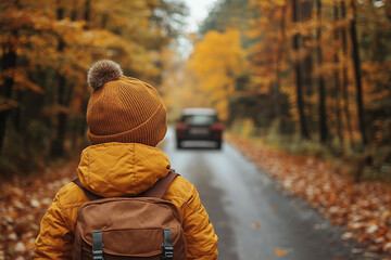 Wall Mural - Portrait of a young person in autumn created with generative AI