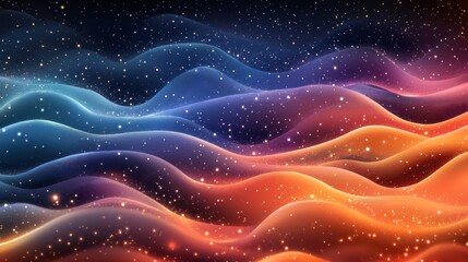 Abstract colorful wavy background with glowing particles. (2)