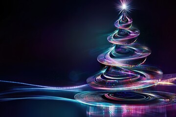 Poster - Abstract neon Christmas tree with glowing swirls