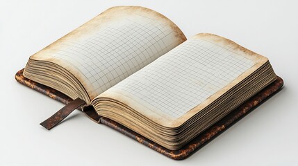 Poster - Minimalistic 3D rendering of a note book with realistic details featuring white grid paper and an open cover isolated on a white background perfect for a modern creative design concept