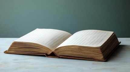 Poster - Minimalistic 3D rendering of a note book with realistic details featuring white grid paper and an open cover isolated on a white background perfect for a modern creative design concept