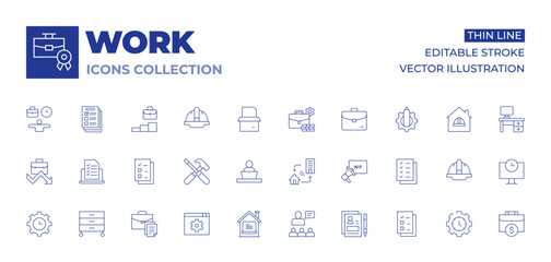 Poster - work icons collection. thin line icons, editable stroke. tools, working at home, resume, check list,