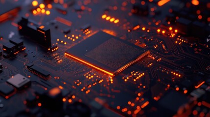 Poster - Closeup of a glowing CPU on a motherboard