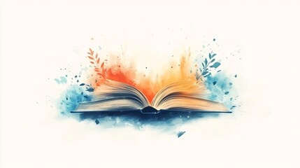 Poster - Minimalistic illustration for World Book Day featuring an open book with soft pastel colors against a clean white background highlighting the simplicity and beauty of reading and knowledge