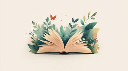 Poster - Minimalistic illustration for World Book Day featuring an open book with soft pastel colors against a clean white background highlighting the simplicity and beauty of reading and knowledge