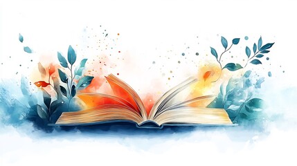 Poster - Minimalistic illustration for World Book Day featuring an open book with soft pastel colors against a clean white background highlighting the simplicity and beauty of reading and knowledge