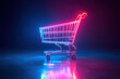 © Vovmar - Metal shopping cart with neon glow on dark background. Shopping concept, online shopping and black friday.