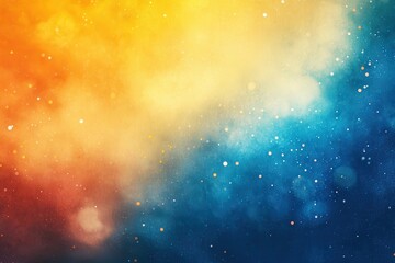 Poster - Dynamic shades of blue, yellow, orange, and peach, coarse textured noise in an expansive space, lively gradient design with radiant glow, retro themed abstract background layout