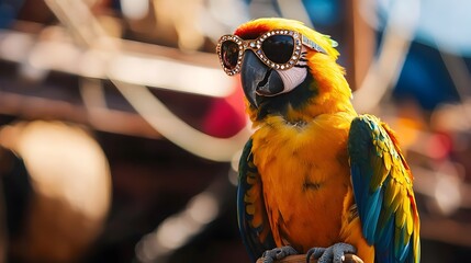 Charismatic Parrot Perched on Pirate s Shoulder Wearing Jeweled Glasses Ready to Squawk Orders