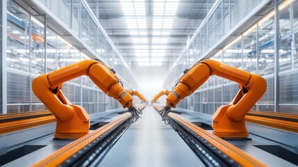 Poster - Industrial Robot Arms on Assembly Line