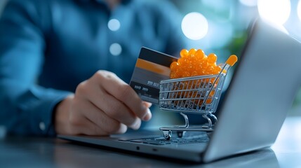 Close up view of human hands entering credit card details into an online shopping cart for a digital ecommerce payment transaction  Concept of secure online shopping e commerce