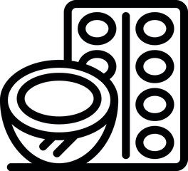 Poster - Manufacturing process of coconut oil represented by a simple icon of a coconut and pills
