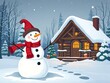 © Anastasia Knyazeva - Snowman with a cabin in the winter background