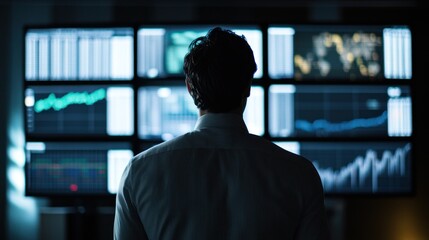 Poster - Man Analyzing Data on Multiple Screens