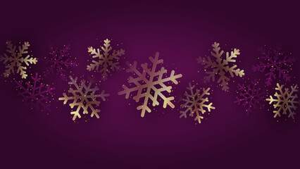 Wall Mural - Dark winter background with snowflakes and gold sequins