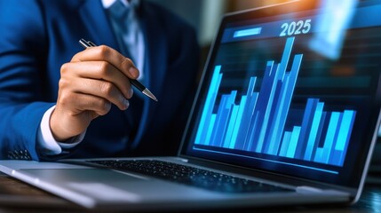 Poster - Businessman analyzing financial data on his laptop