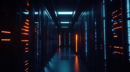 Server Room with Neon Lights